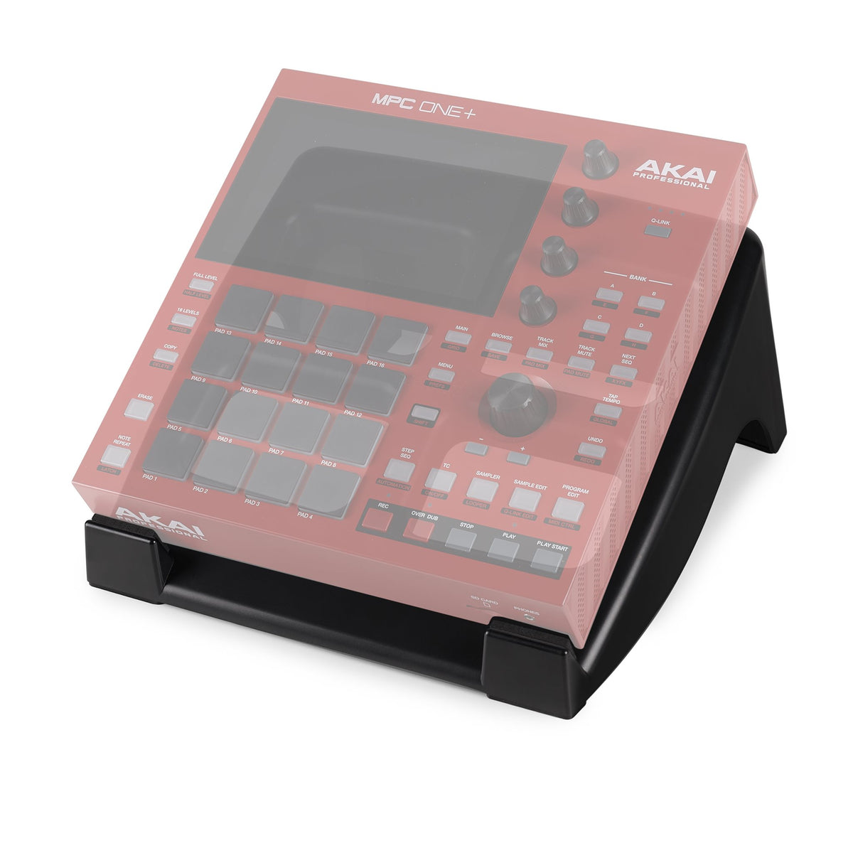 Akai MPC ONE+ on the Sound Addicted 25° ergonomic stand, black, with front stoppers